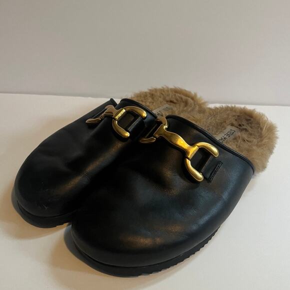 Steve Madden masin mule black leather fur size 7 - Picture 1 of 13